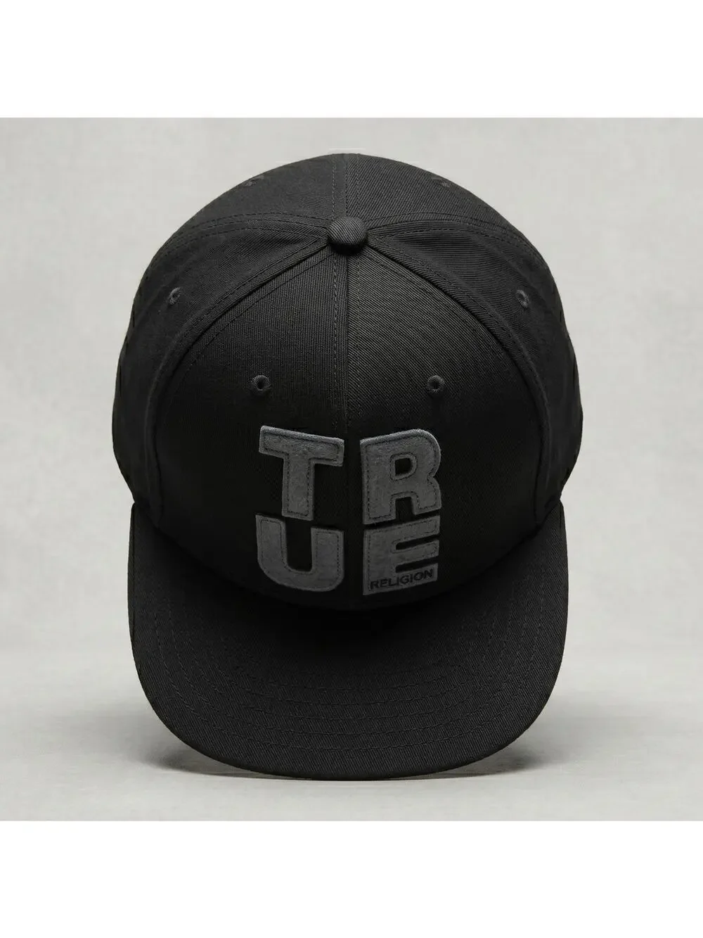 True Religion Mens OS‎ Designer Streetwear Black Spellout Leather Strapback Hat